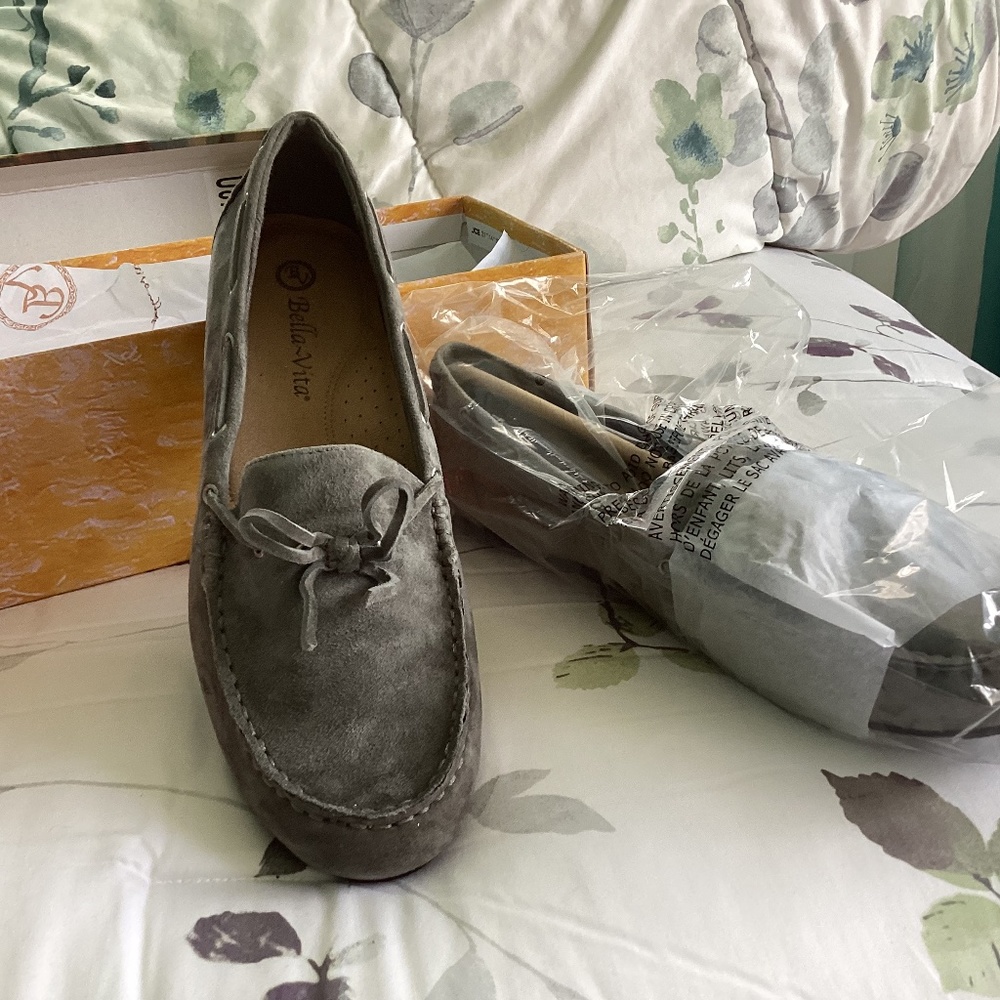 Grey suede driving mocs